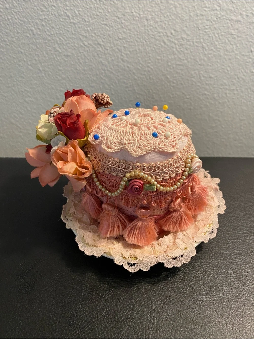 Vintage pin cushion with decorative Trim
